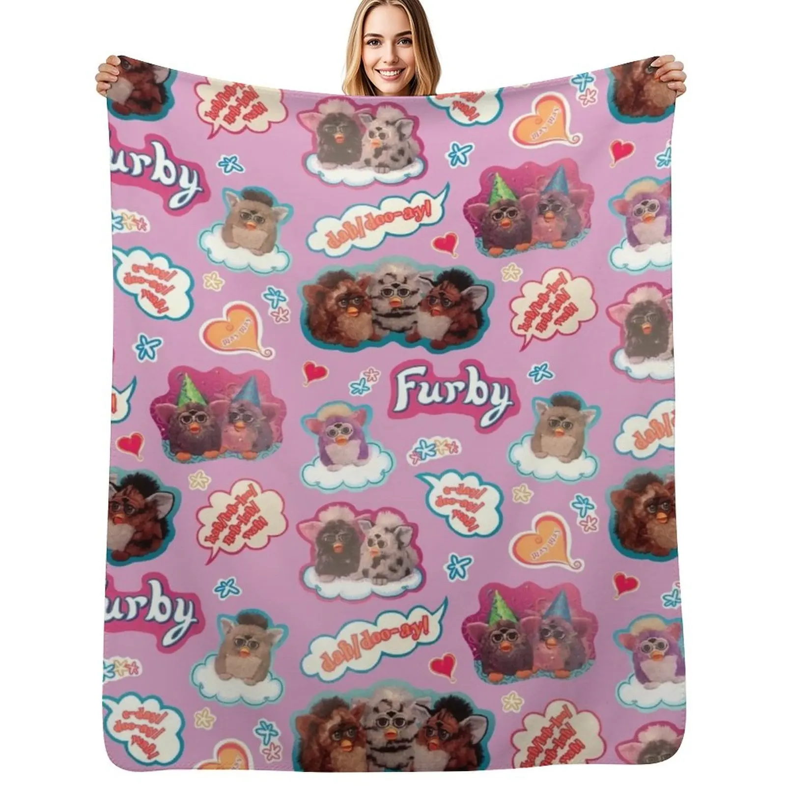 Authentic Vintage Y2K Furby Pack / Pattern Throw Blanket warm winter Sofa Quilt Single Soft decorative Blankets