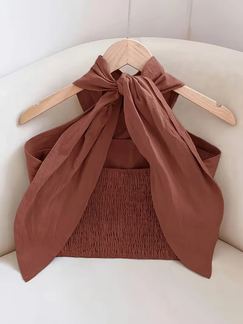 Cropped Top, Women's Solid-Colored Cropped Cross-Back Top