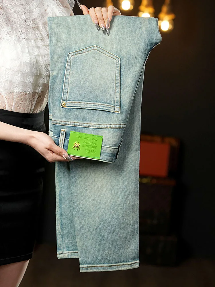 

Retro light blue jeans men's summer thin fashion, light luxury versatile casual business men's long pants