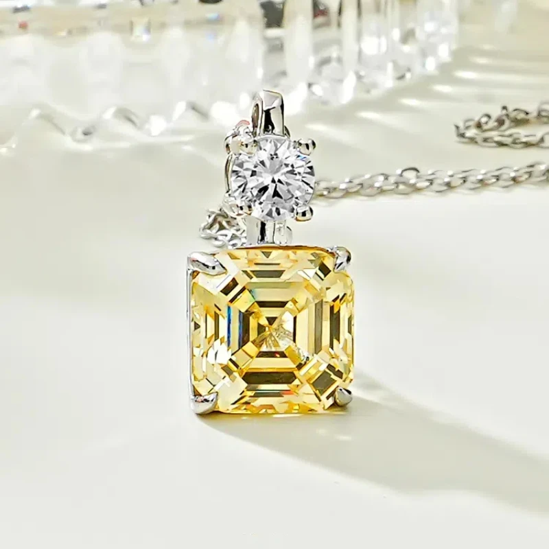 

Luxury Fashion 10mm Lab Yellow Diamond Necklace 925 Sterling Silver Pendant Necklace for Women Party Jewelry
