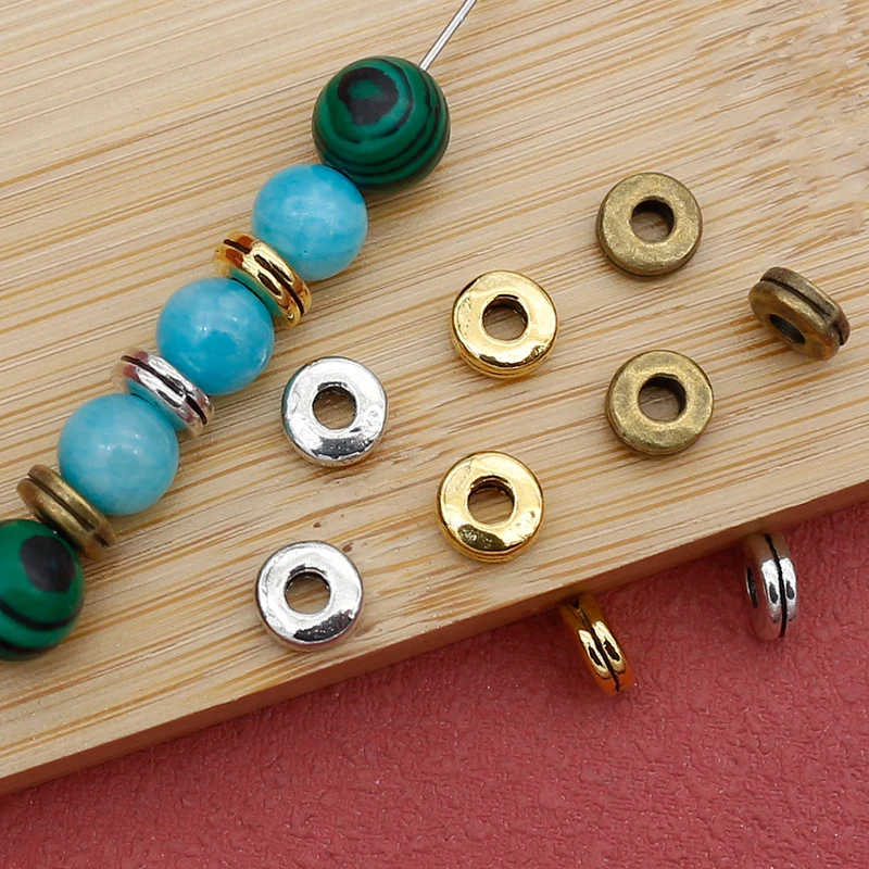 100pcs/Lot 6mm Retro Two-layers Flat Round Spacers Antique Bronze/Gold/Silver Color Shim Loose Beads DIY Jewelry Bracelets Make