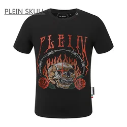 Luxury Men's T-shirt Punk Hip Hop Fitness Gothic Short Sleeve Top Round Unisex Sports Trend PLEIN SKULL Neck Tee Summer