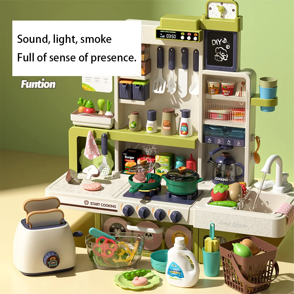 Kitchen Playset 101pcs Simulation Kitchen Toys With Realistic Lights Sounds Spray Birthday Gifts For Girls Boys