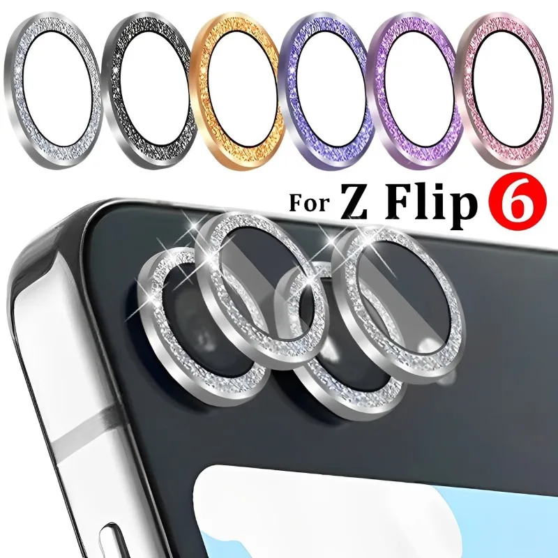 Bling Tiny Diamond Alloy Camera Glass Protector For Samsung Galaxy Z Flip 6 Flip5 ZFlip6 Glitter Metal Lens Ring Cap Locator