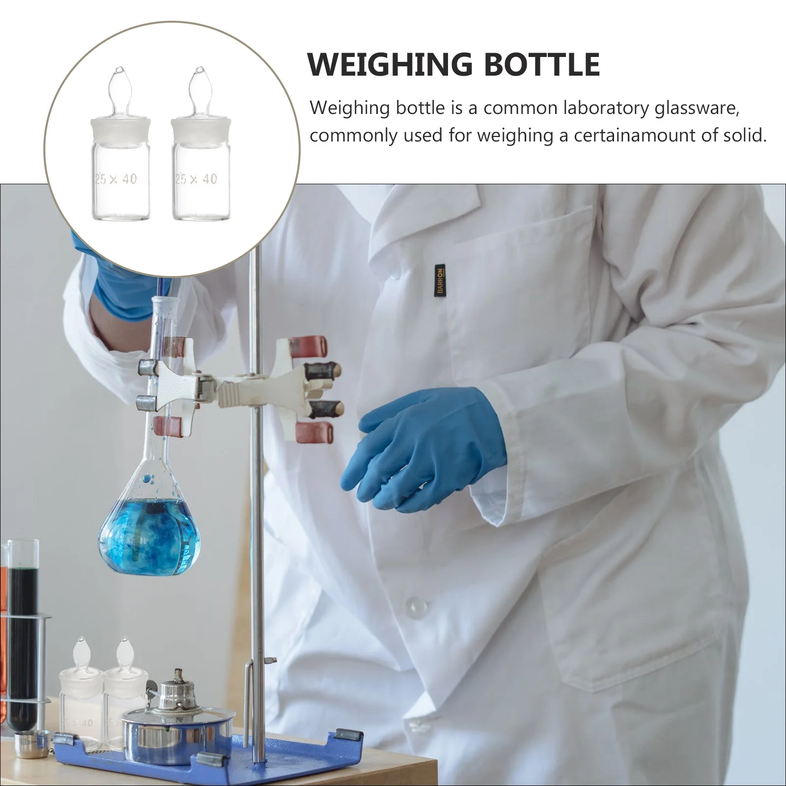 

2Pcs Glass Weighing Bottle Flat Low Form Specific Gravity Bottle 25x40mm Laboratory Equipment Storage Laboratory Equipment