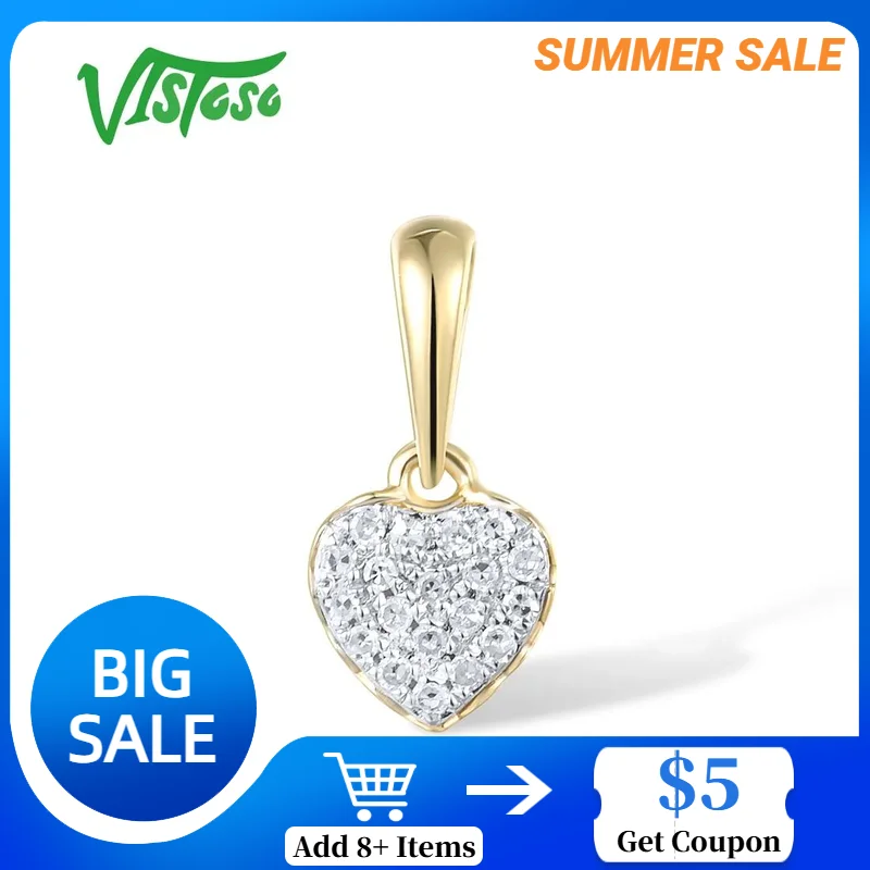 

VISTOSO Authentic 14K 585 Yellow Gold Pendant For Women Sparkling Diamond Little Heart Simple Elegant Fine Cute Jewelry Set