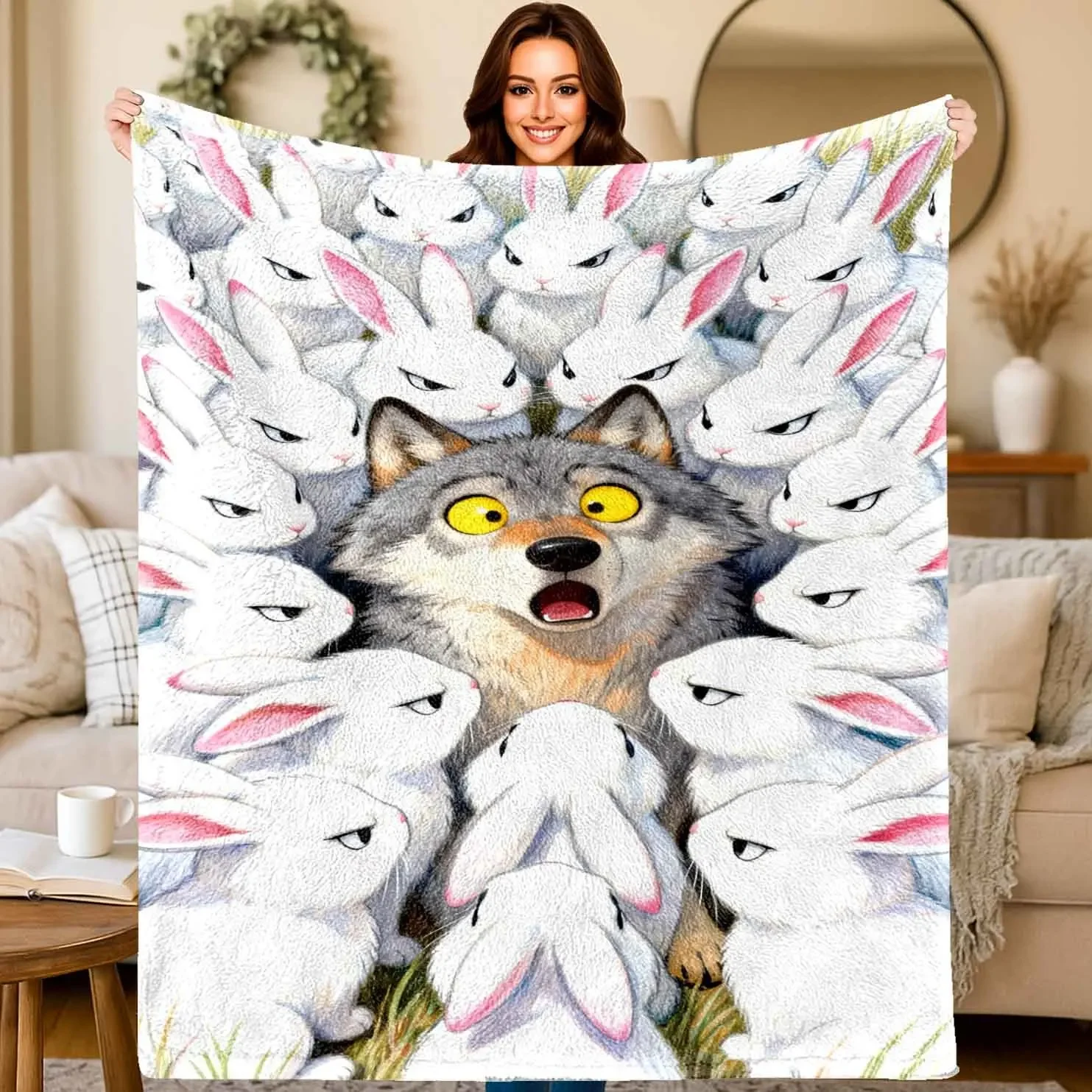 Kawaii Bunny Family Fleece Throw Blanket Plush Cozy Decor Living Room Sofa Bed 150x230cm Giant Cartoon Rabbits Quilt