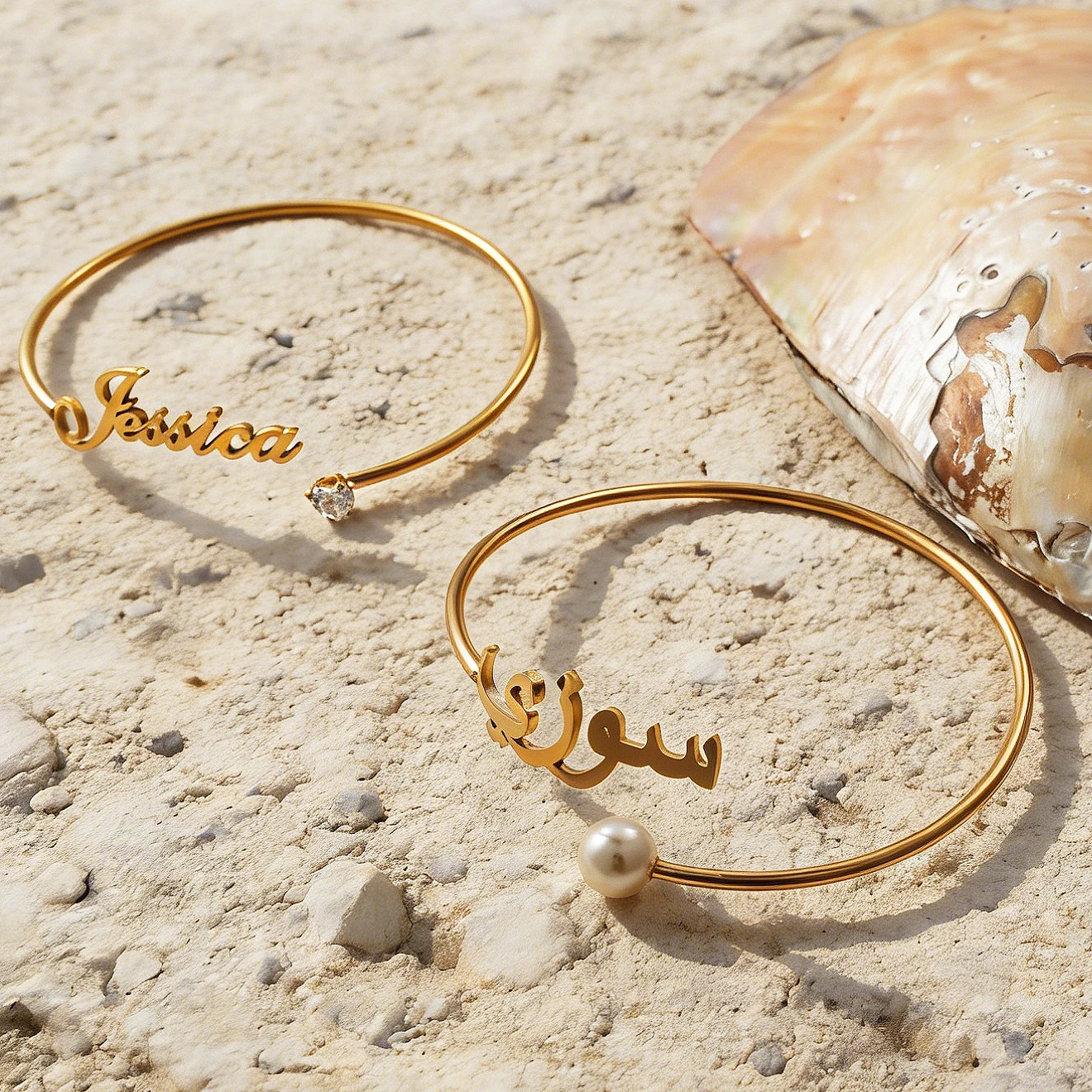 

Hot Sale Stainless Steel Customized Name Bangles Personalized Nameplate Pearl Zircon Bracelets For Women Birthday Jewelry Gifts