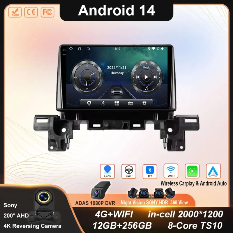 

For Mazda CX-5 2 II KF 2017 2018 2019 2020 2021 2022 2023 Android 14 Radio Car Player GPS Navi Screen DSP Stereo 4G LET 5G WIFI