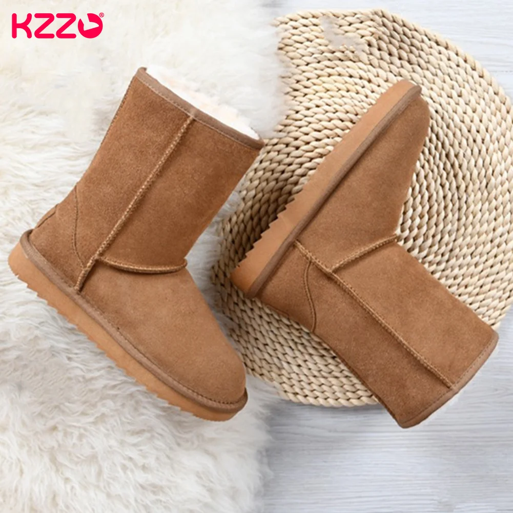 Women's Genuine Sheepskin Winter Snow Boots Non-Slip Extreme Warm -38°C Australian Natural Wool Lined Fur Snow Shoes Mid-Calf