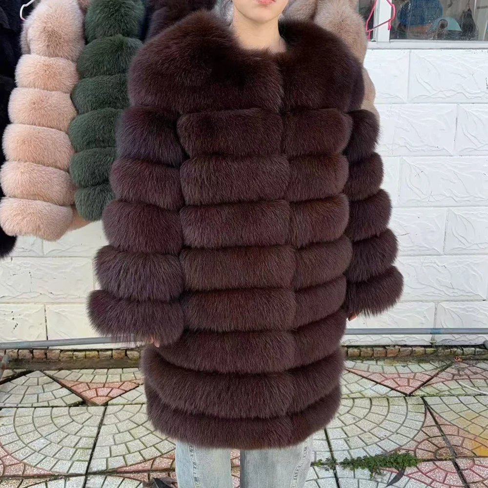 QUEENTINA Fox Fur 90cm Coat Real Winter Women'S New Fashion Furry 2025 Leather And Skin White Natural New In Coats & Jackets