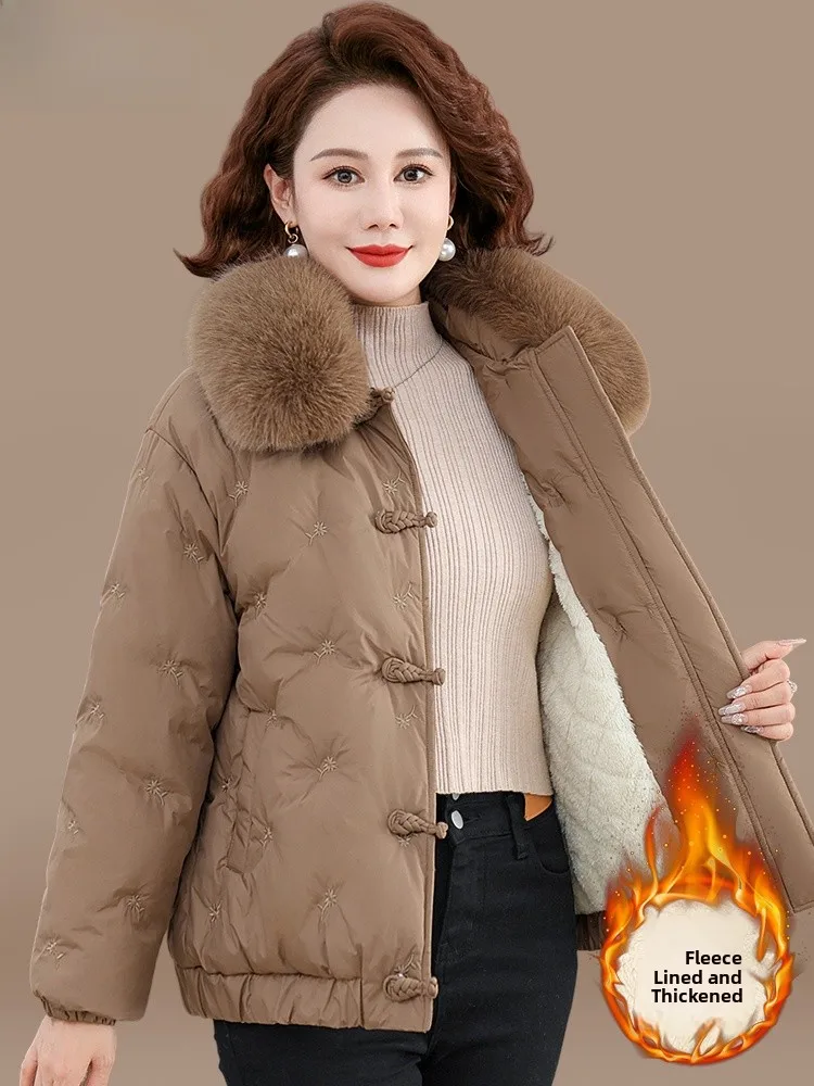

Теплая хлопковая куртка с вышивкой и флисовой подкладкой, модное утепленное зимнее пальто для женщин среднего и старшего возраста