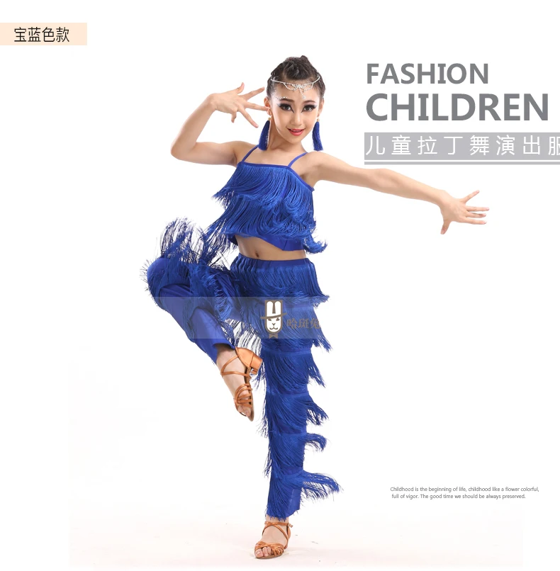 Lateinamerikanische Tanzkleider, Ballkleider mit Fransen, Kleid mit Fransen und Hose, Paillettenkleid mit Fransen, Salsa- und Samba-Kostüm, Kinder- und Jugendkostüm, Cosplay-Kostüm für Mädchen. – Detail 10