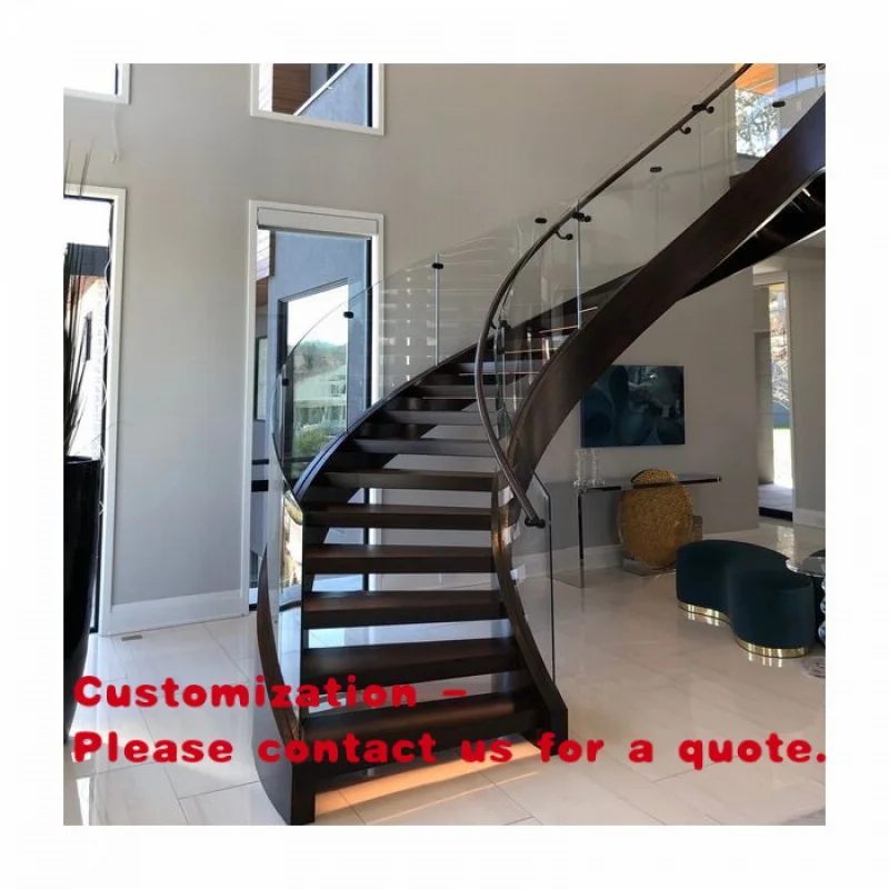 

custom.Curved Stair Tread Up-end Prefabricated Marble Stone or Glass Anti-slip Stairs New Natural Glass Railing/ Steel Railing