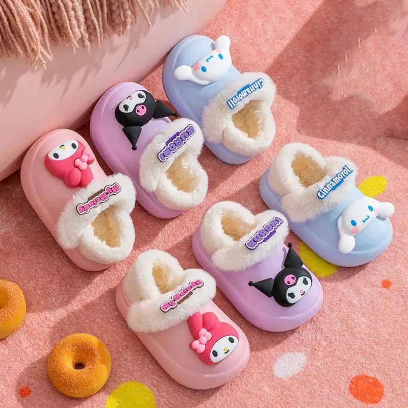 

Sanrio My Melody Girl Winter Slippers Thickening Keep Warm Close-Heel Children Home Shoes Kawaii Anime Cartoon New Style Shoes