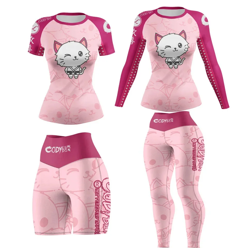 

Women's MMA T-Shirts+Pant Suit BJJ Boxing Jerseys Gi Jiu Jitsu Rashguard Grappling Muay Thai Shorts 4pcs/Sets Sport Tracksuits