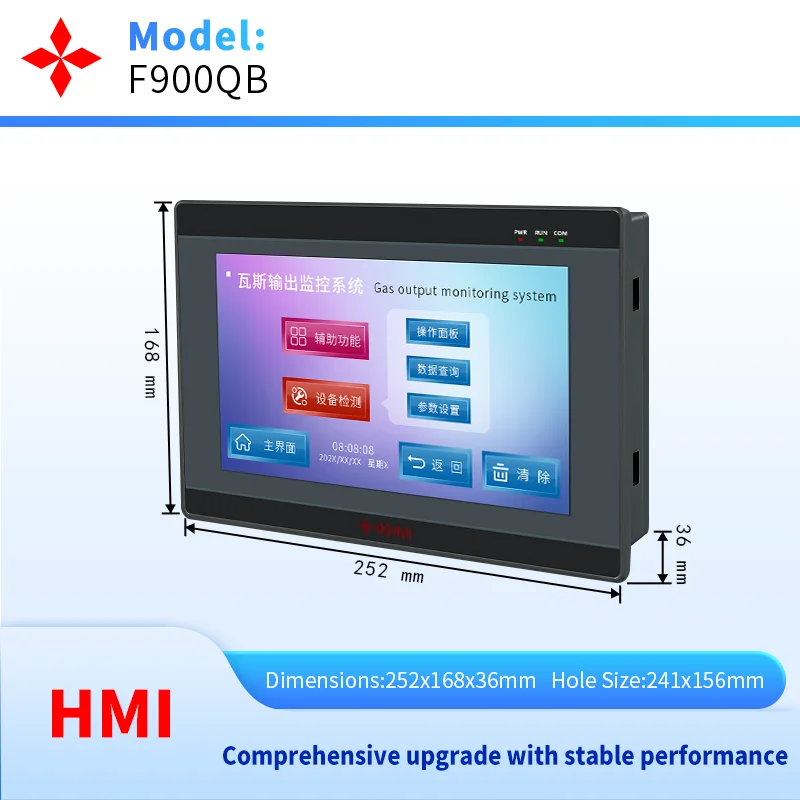 9 Inch HMI Touch Screen Panel F900QB with Download Communication Cable Supporting RS485/RS232/RS422 for PLC Connection, DC24V