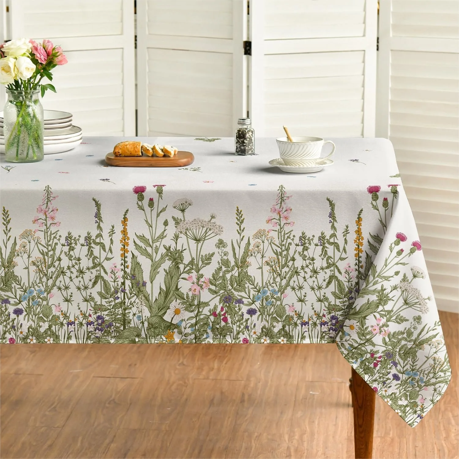

Spring Summer Tablecloth 60x84 Inch Rectangular, Wild Flowers Floral Table Cover for Party Picnic Dinner Decor
