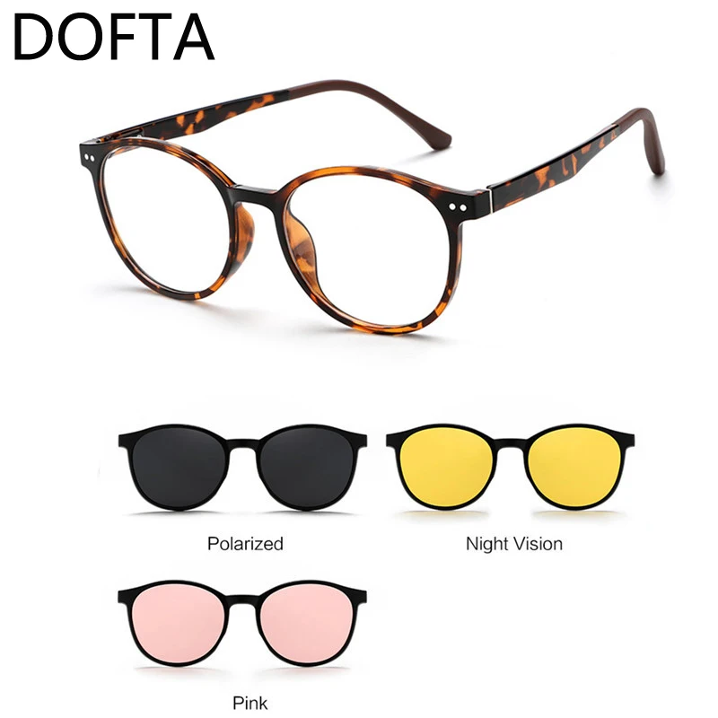 DOFTA New TR90 Magnetic  Clip-on Glasses Women Vintage Round Optical Prescription Eyeglasses Frame Men