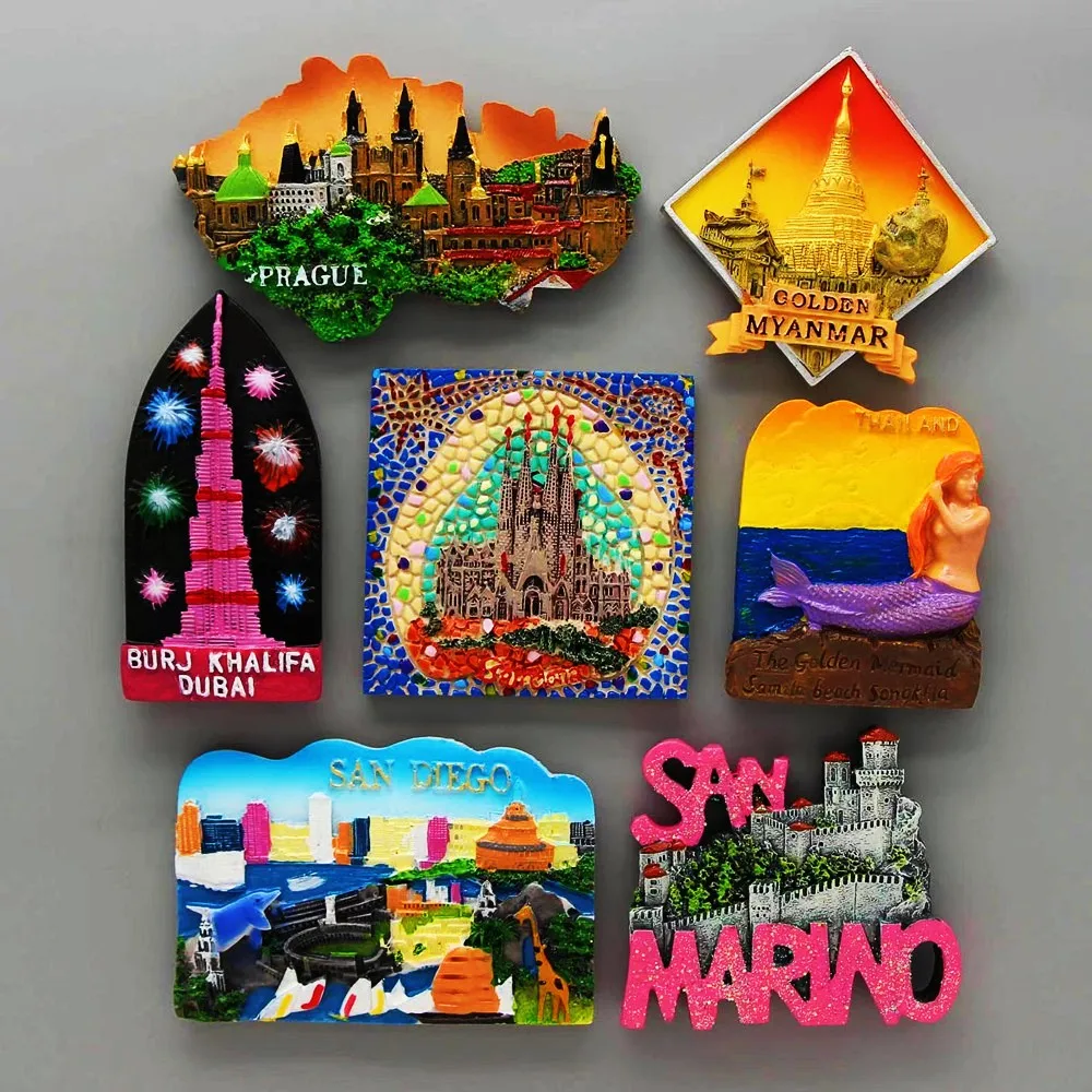 World Country Fridge Magnet Souvenir Creative Magnetic Refrigerator Sticker San Marino Dubai Thailand Resin Tourist Souvenir