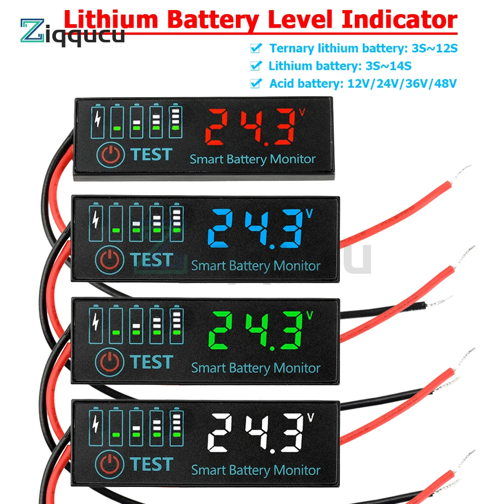 

LED Battery Level Indicator 3-14S DC 7-55V for Lipo Lithium Batteries 12V 24V 36V 48V Capacity Board Charge Indicator Panel