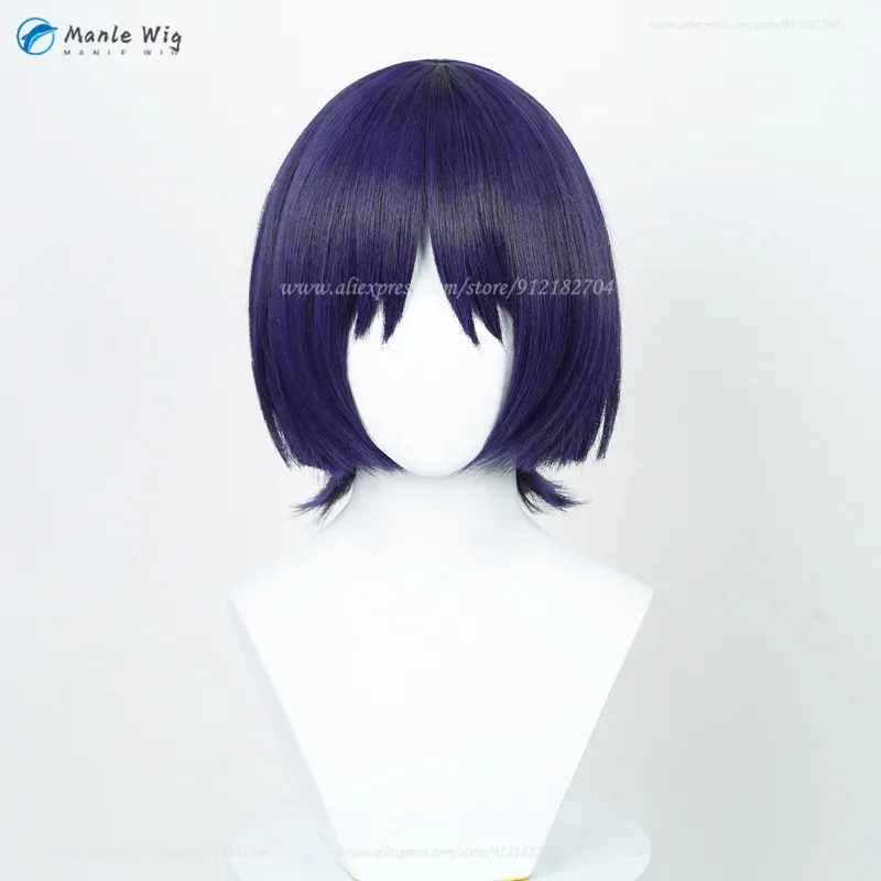 게임 Scaramouche Wanderer Balladeer 코스프레 진한 파란색 보라색 짧은 애니메이션 내열성 합성 머리 + 가발 모자 f.;78;hbo