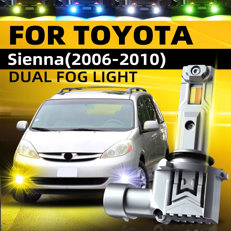

2pcs Car LED Front Fog Lights Lamps Bulbs Dual Colors White Yellow Switchback For Toyota Sienna 2006 2007 2008 2009 2010