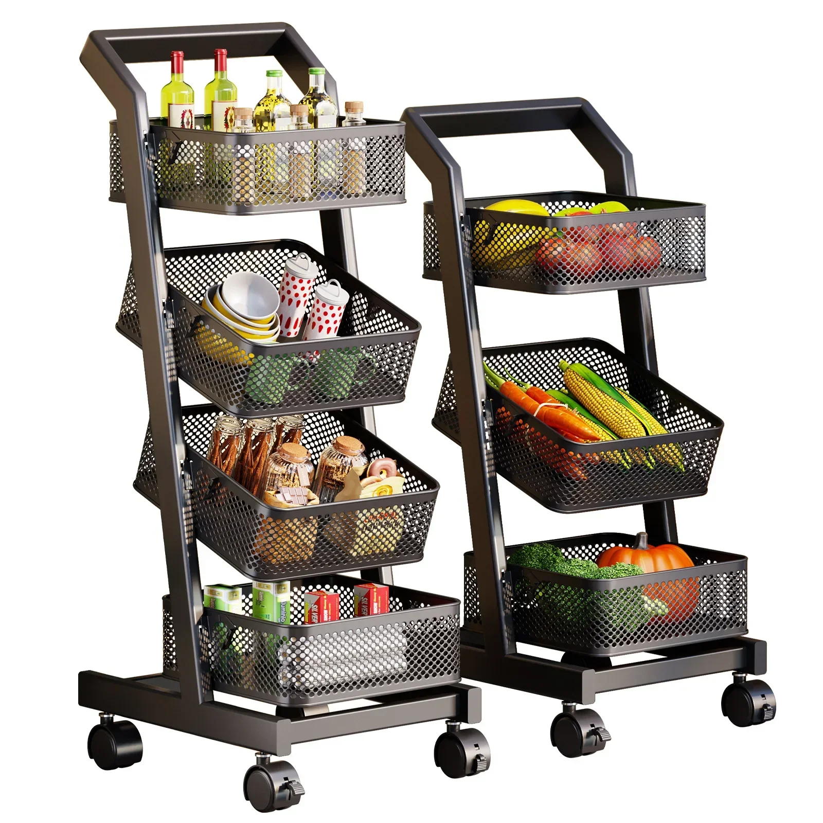 

Small Cart Storage Rack Kitchen Fruit and Vegetable Basket Movable Storage Basket Floor Household Multi-layer Kitchen Organizer