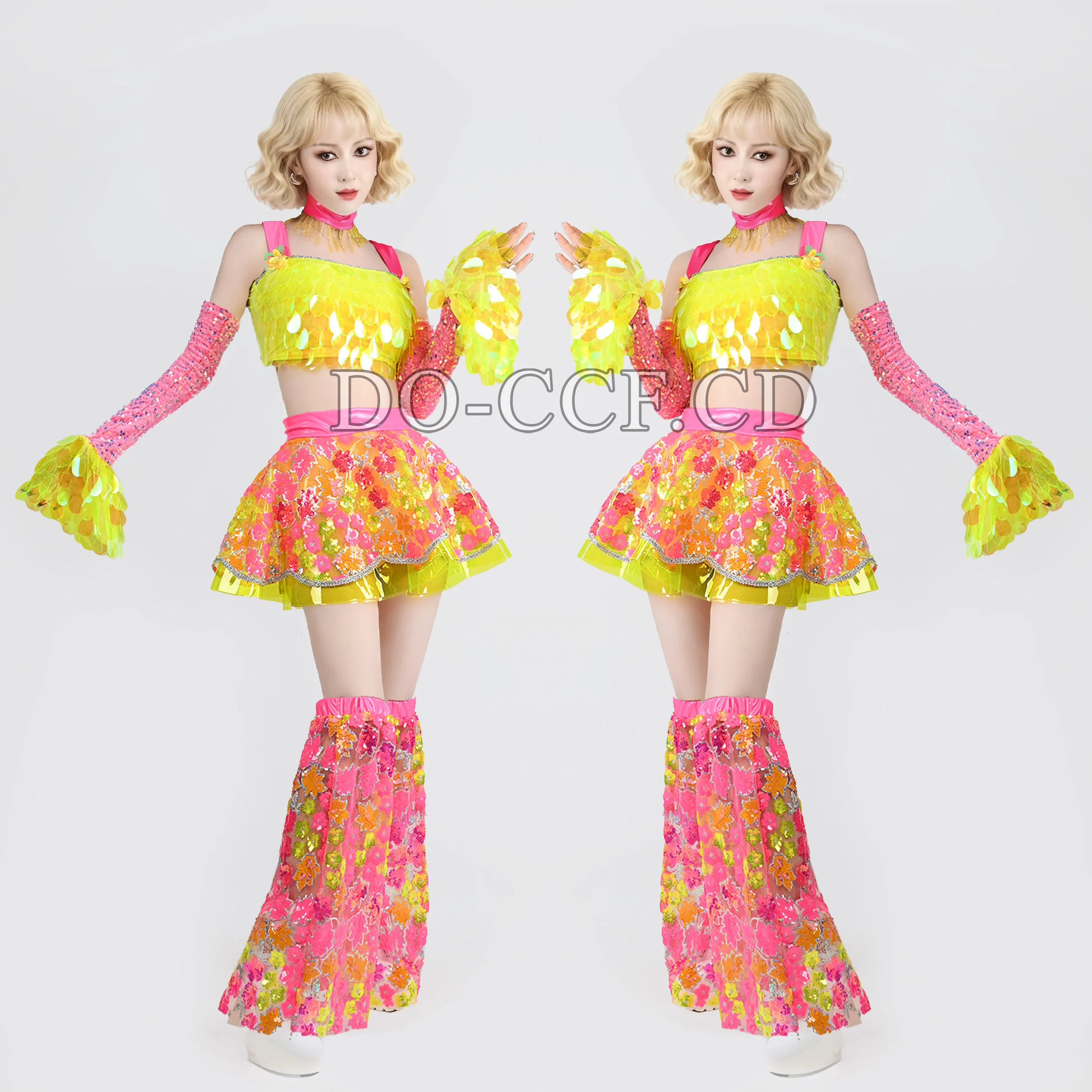 2025 مثير جوجو ملابس رقص الأصفر الوردي الفلورسنت الترتر أداء دعوى فتاة الإستعراض المرحلة ارتداء ملهى ليلي ملابس الحفلات الهذيان #1