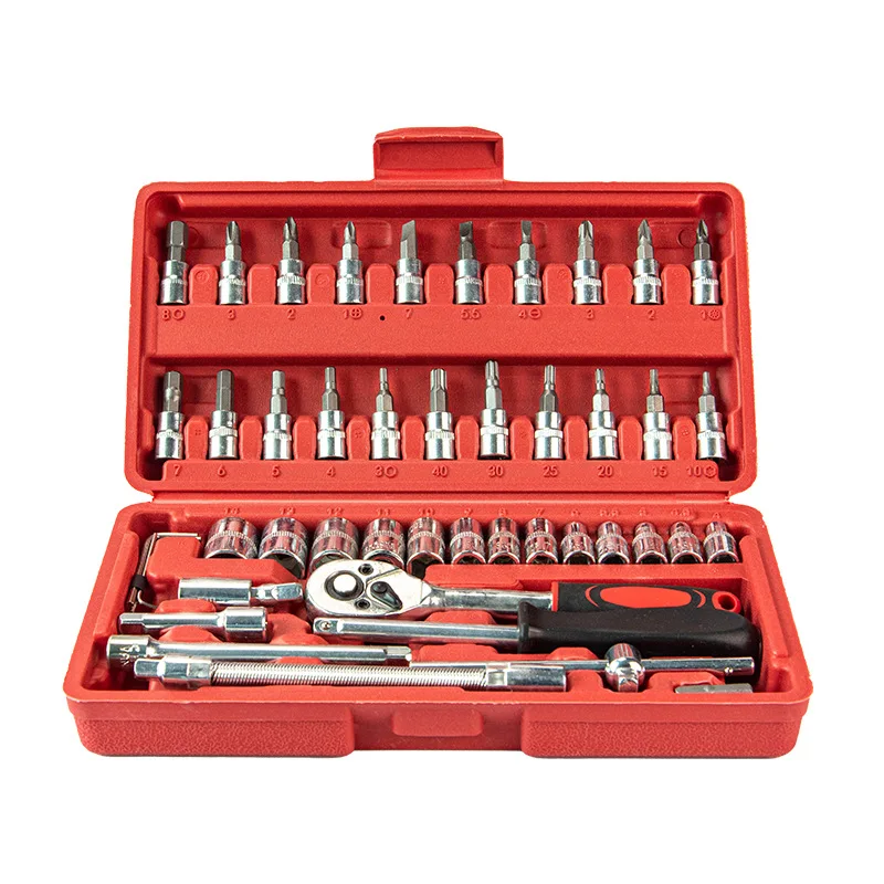 

46-Piece set Sleeve ratchet wrench set Fast Xiaofei auto repair ratchet screwdriver combination toolbox Daquan