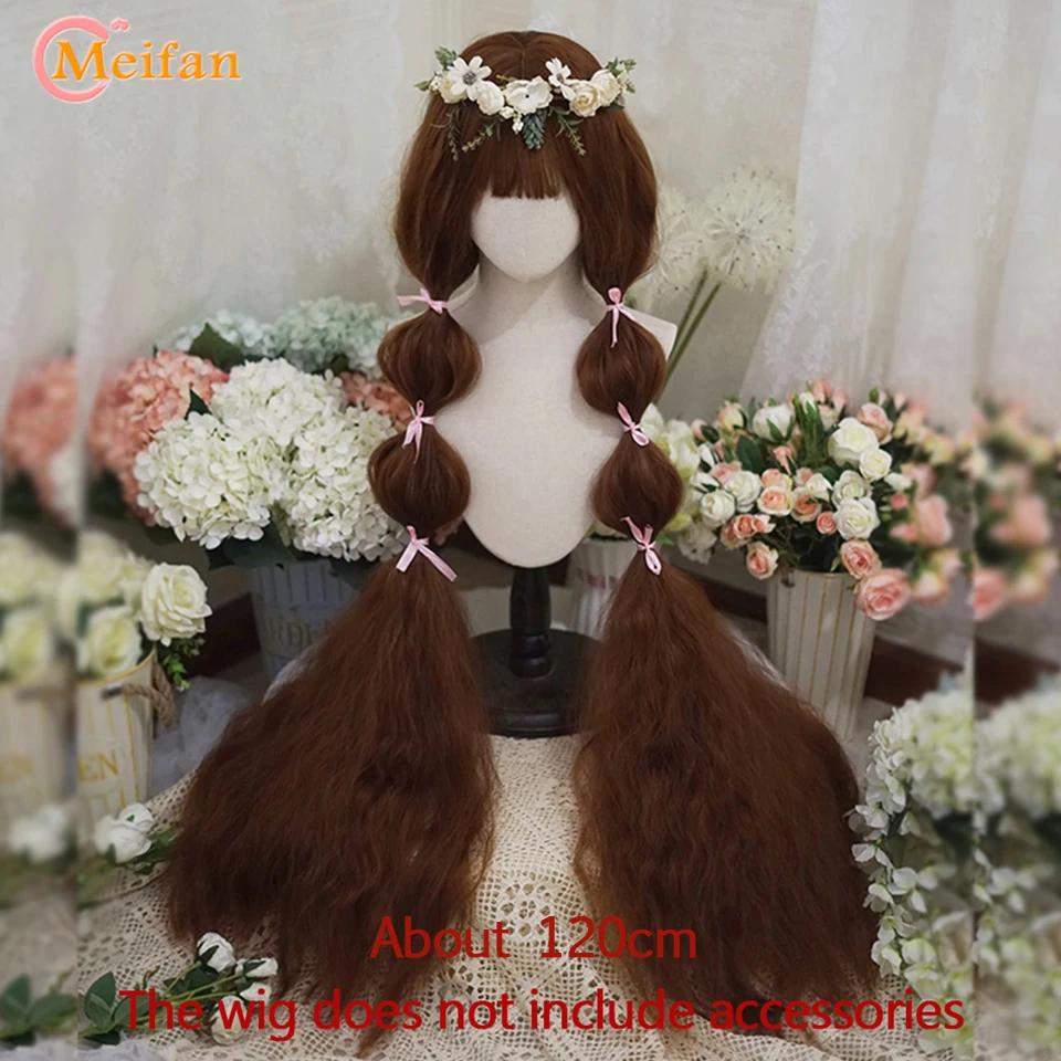 MEIFAN Synthetic Super Long Straight Lolita Wig With Bangs 120cm Blonde White Black Cute Fake Hair Women Halloween Cosplay Wigs