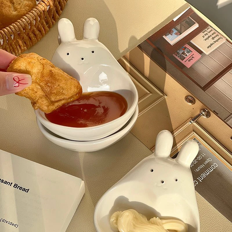 1Pc Cute Cartoon Rabbit/goose Condiment Dish Household Three-dimensional Ceramic Dish Ketchup Snack Plate Vinegar Condiment Dish