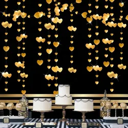 Gold Heart Garland Hanging Banner for Anniversary Mothers Day Bridal Shower Baby Shower Bachelorette Birthday Party Supplies