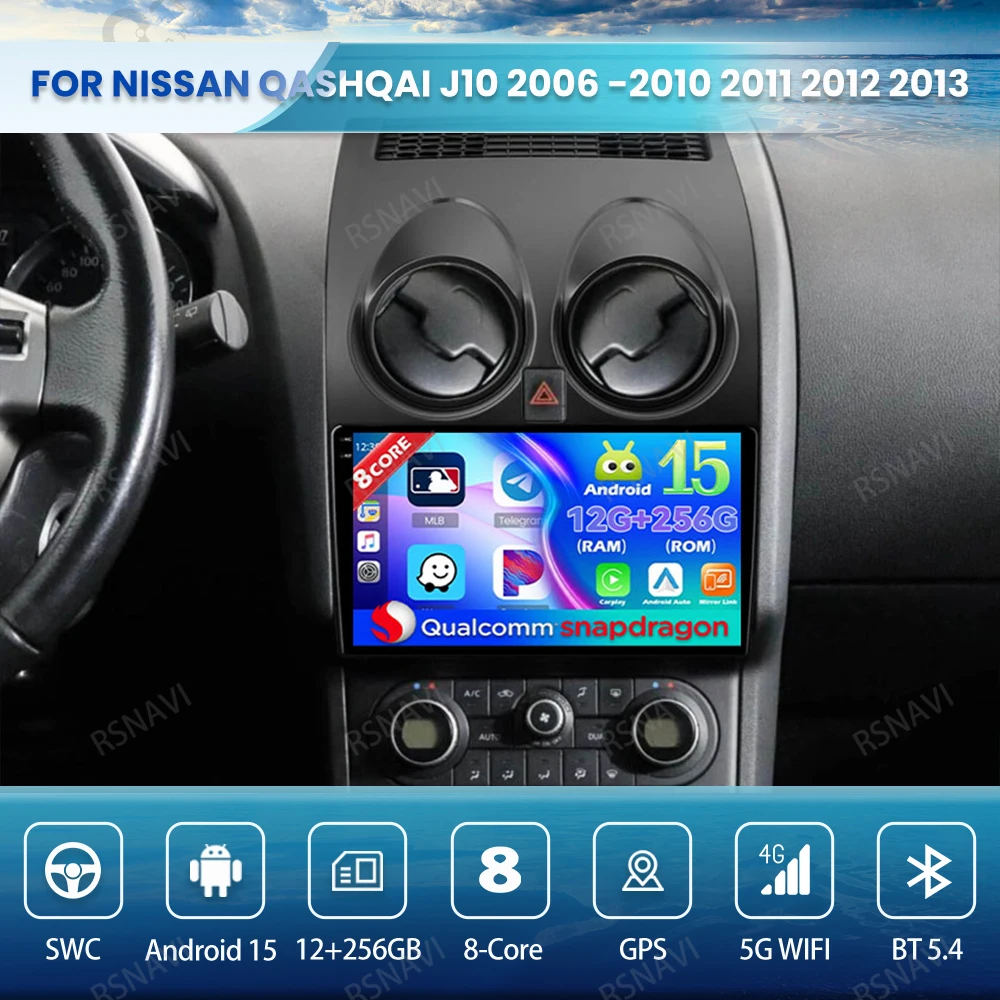 

Android 15 Car Radio For Nissan Qashqai J10 2006 -2010 2011 2012 2013 Wireless Carplay Auto QLED Qualcomm BT Multimedia GPS DSP
