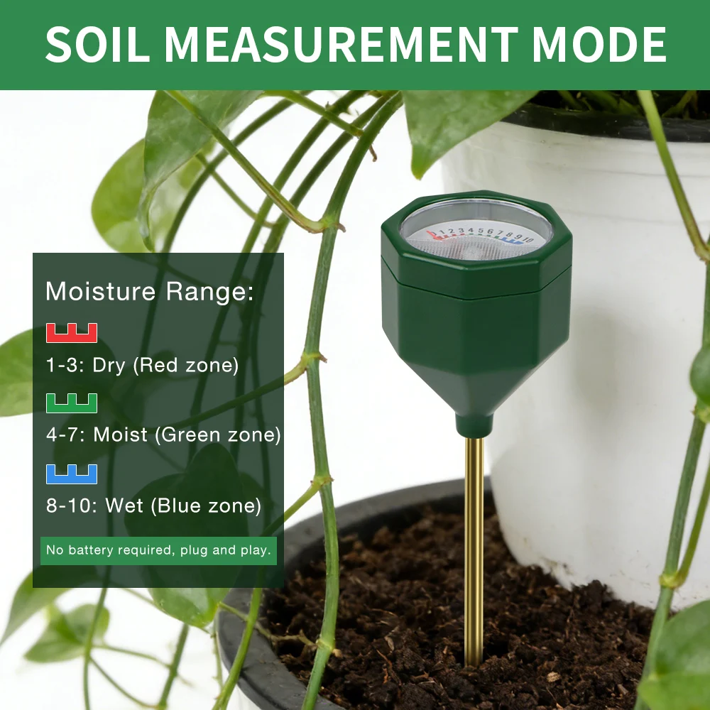 Soil Moisture Meter No Battery Required Hygrometer Sensor for Plant Water Monitoring Indoor Outdoor Garden Lawn Humidity Tester