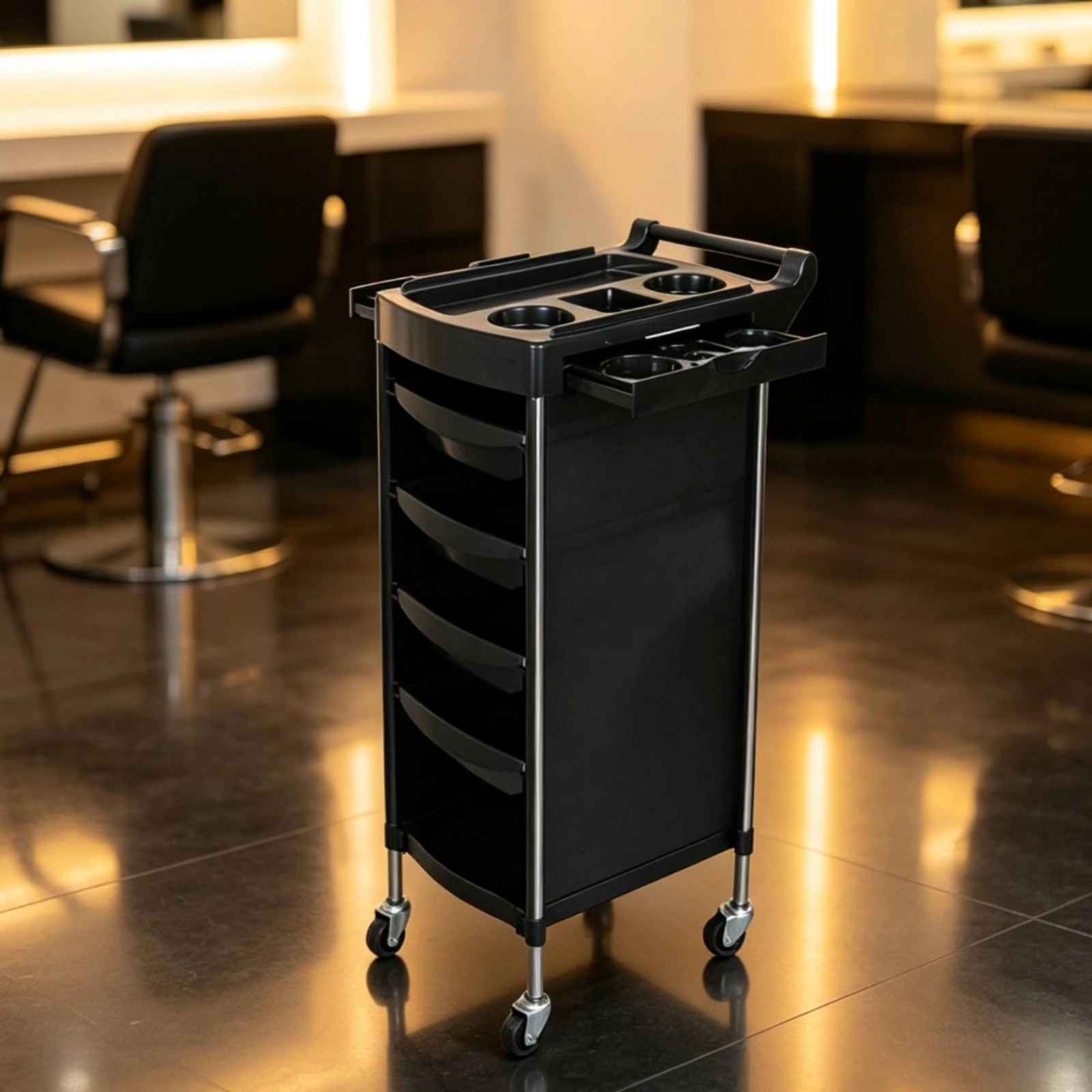 Salon Tool Cart with Wheels Easy to Maneuver Hairdressing Trolley with Trays Beauty Organizer Cart with Shelves Multifunctional
