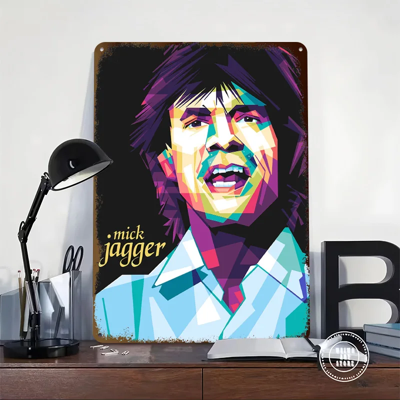 Mick Jagger Pop Art Portrait Poster Retro 3D Printed Metal Signs Customized Wall Hanging Gift for Office Decoration Room Decor