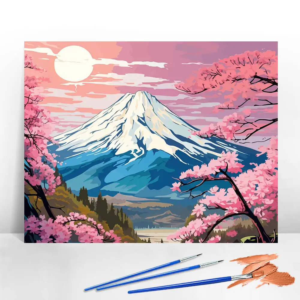 لوحة زيتية بالأرقام منظر طبيعي جبلي DIY لوحة رقمية لشجرة المنزل مشهد صورة فنية على قماش هدية مرسومة يدويًا