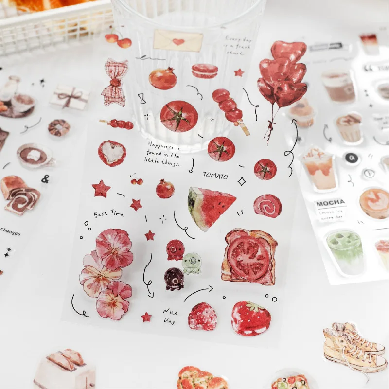 4sheets Afternoon Tea Time Kawaii Ins Cartoon Die Cutting Label Stickers DIY Diary Scrapbook Aesthetic Decoration