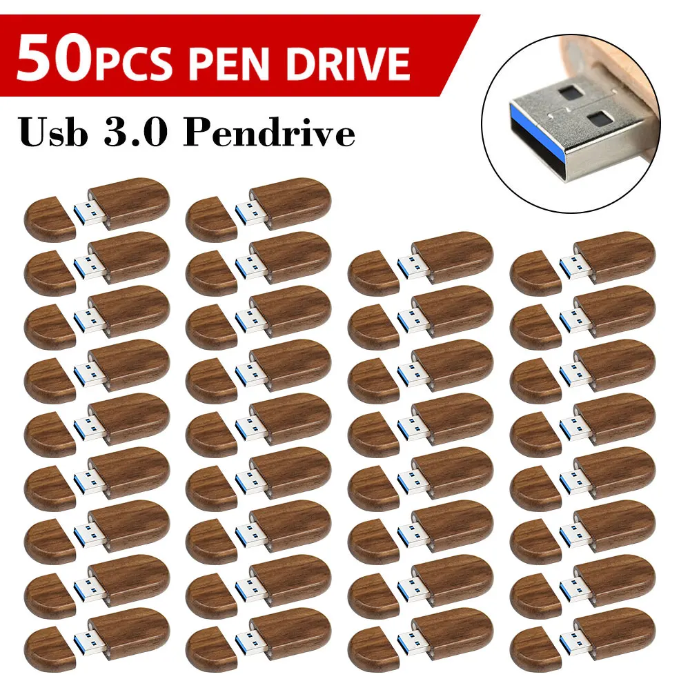 50pcs/Lot Free Custom Logo High Speed USB Flash Drive 3.0 Wooden Bamboo Pendrive 4GB 8GB 16GB 32GB 64GB 128GB Pen Drive Gifts