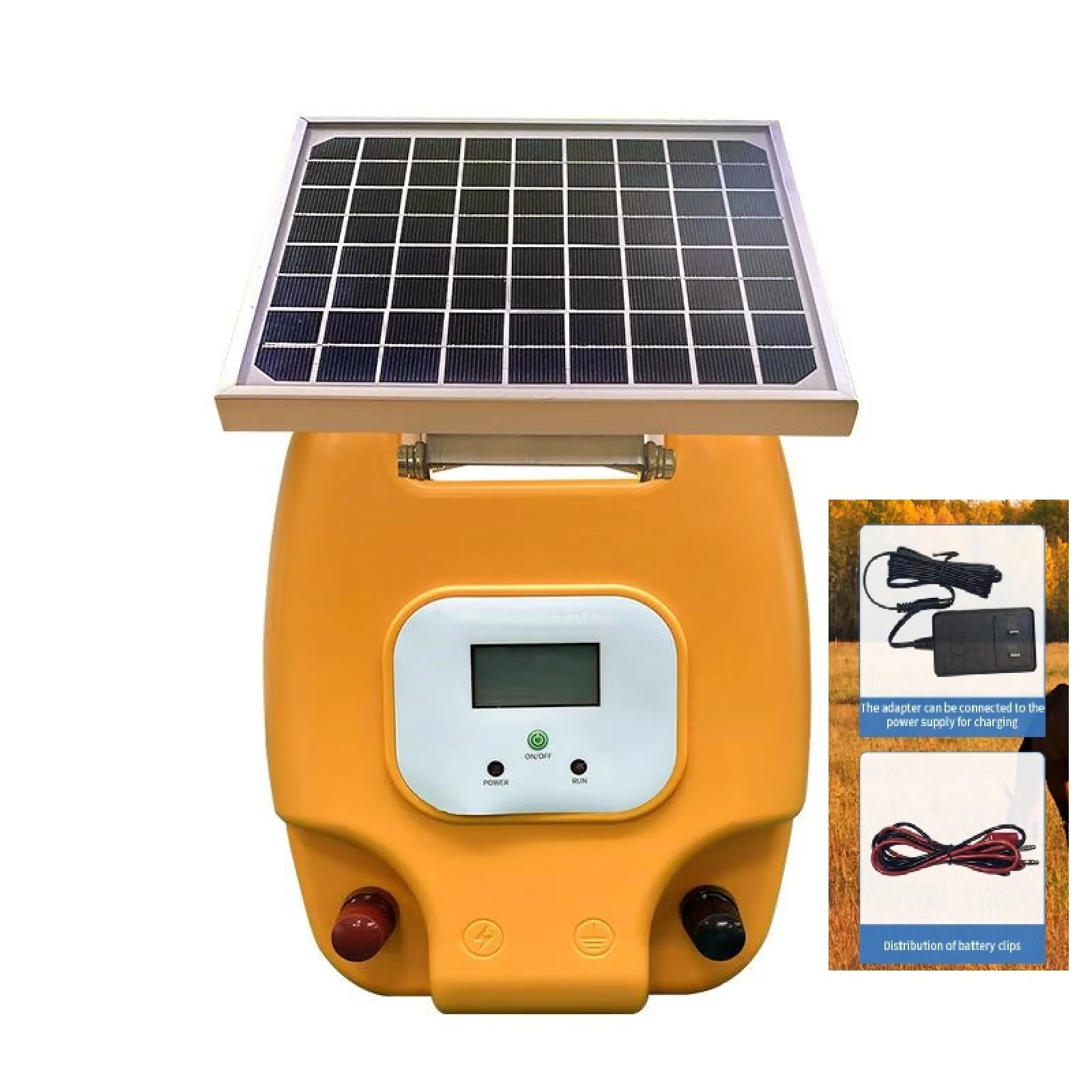 Solar Electric Fence Charger 6.2 Miles Range 1.5 Joules Energizer in Lithium Battery 8W Solar Panel for Livestock Poultry Pet