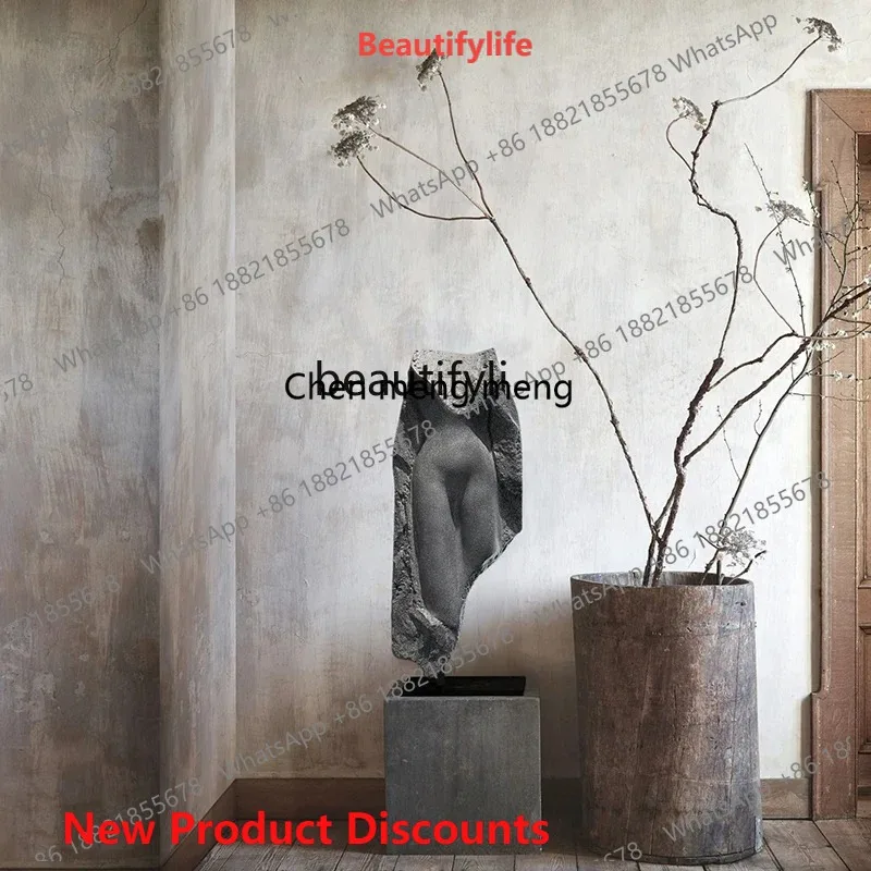 03 Wabi Sabi Wind Imitation Marble Statue Vintage Ornament Sales Office Portrait Sculpture Floor-to-Floor Zen Soft Decoration