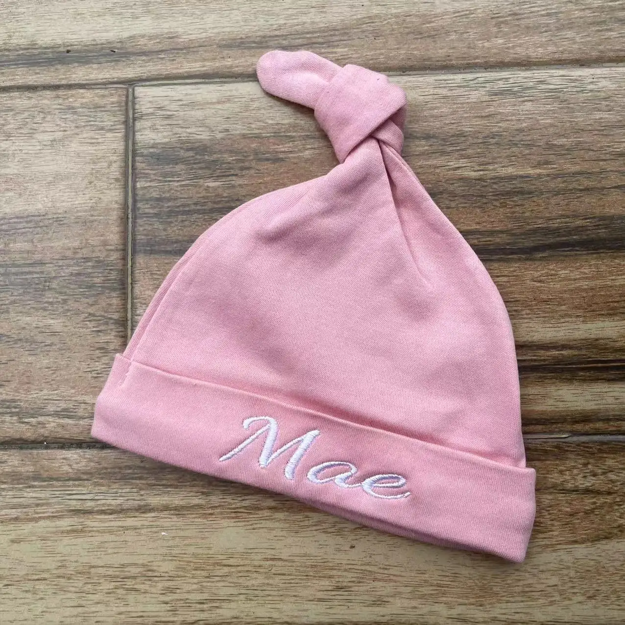 Solid Color Personalized Name Baby Hat Custom Embroidered Name Newborn Infant Baby Shower Gifts Pullover Hat Soft Cotton Hats