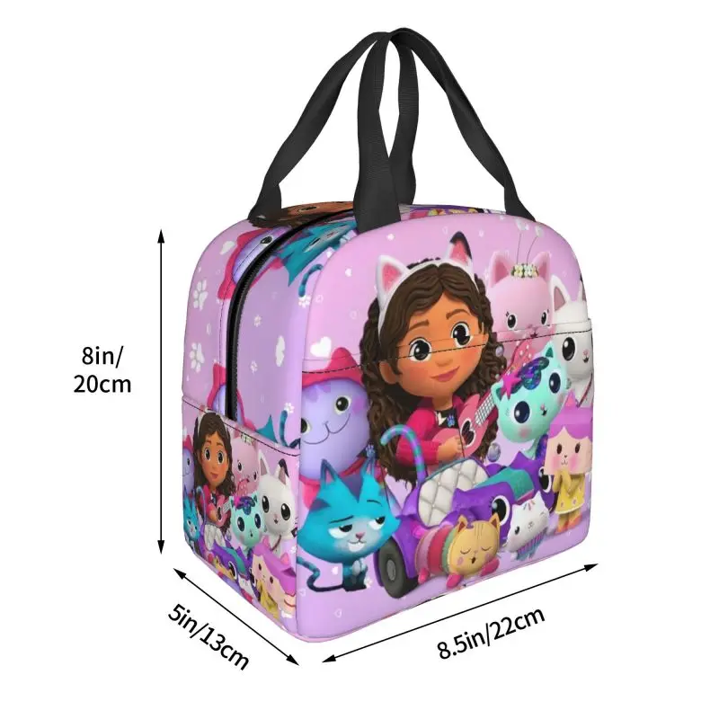 Cartoon Gabbys Dollhouse Insulated Lunch Bags for School Office Gabby Mercat Leakproof Thermal Cooler Lunch Box Women Kids