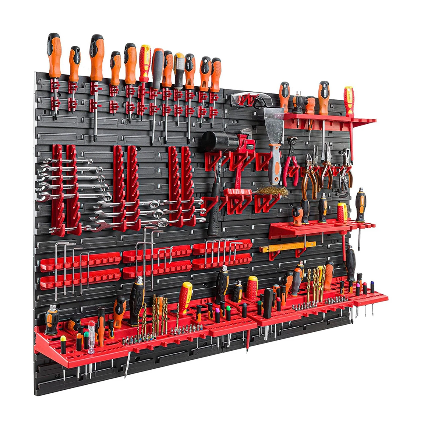 Pegboard Tool Organizer 68-Piece Kit Wall Mount Wrench Tray Holder Screwdriver Rack Triangle Hook Garage Storage