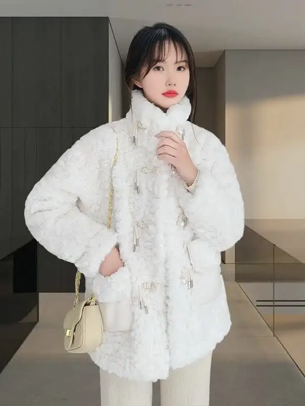 

Женское зимнее пальто из овечьего меха и вельвета, свободного кроя, в корейском стиле, с воротником из искусственного меха, утепленное, средней длины, повседневное