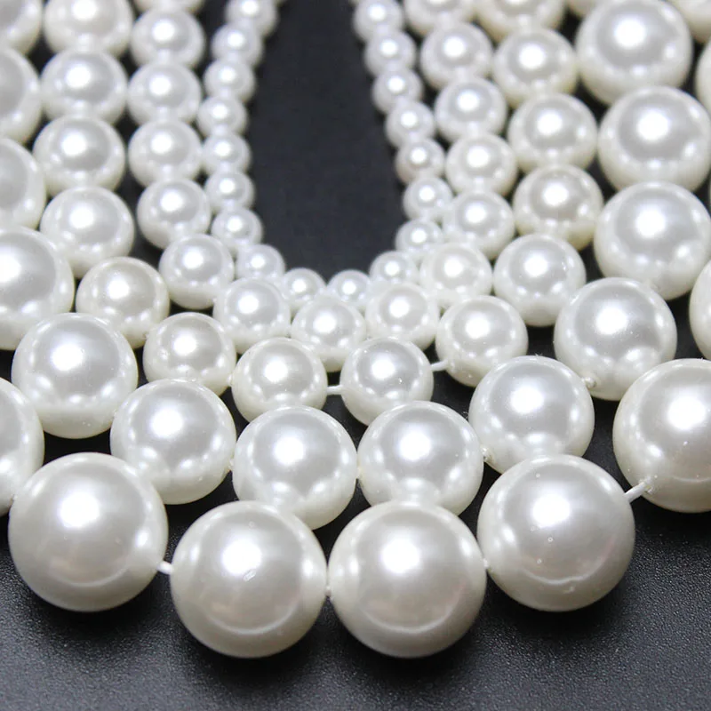 Natural White A+ Shell Pearl Loose Round Spacer Beads For Jewelry Making DIY Bracelet Necklace Accessories 15\'\' 6/8/10/12mm