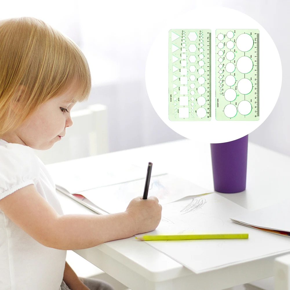 2pcs Sketching Geometric Drawing Template Circle Stencil Art Stationery Measuring Ruler Architecture Square Triangle School