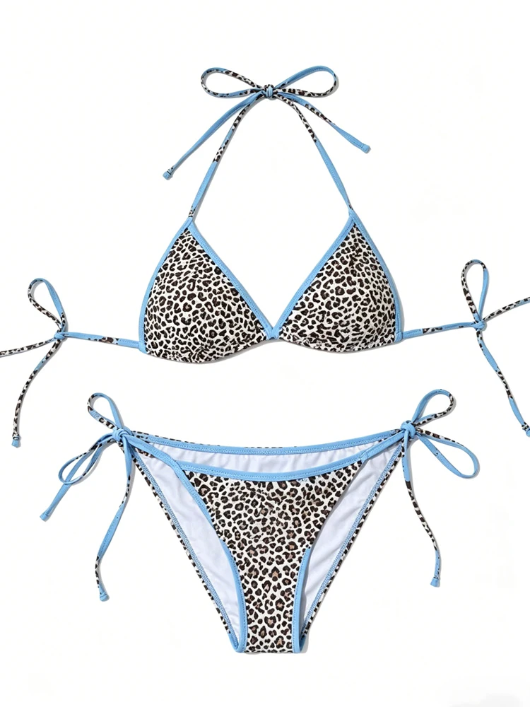 Summer beach vacation style split three-point swimsuit leopard print swimsuit swimwear beach hot spring vacation ins style spicy
