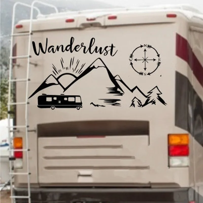 Wanderlust Rv Decal, Camper Vinyl Sticker, Happy Camper, Rv Travel Decal Waterproof Decoration E409